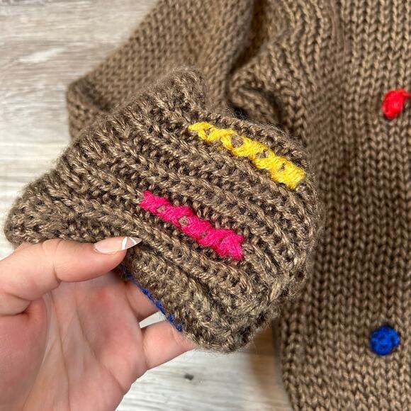 Vintage 90s Knit Sweater Brown Rainbow Nubby Pullover Chunky Acrylic M - Picture 3 of 8